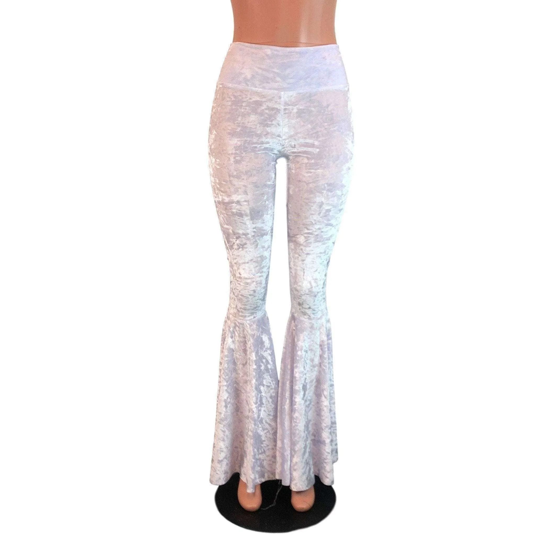 SALE - SMALL - 27" Inseam - High Waisted Bell Bottom Flares - White Crushed Velvet