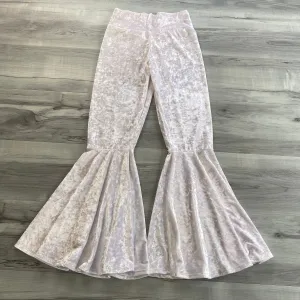 SALE - SMALL - 27" Inseam - High Waisted Bell Bottom Flares - White Crushed Velvet