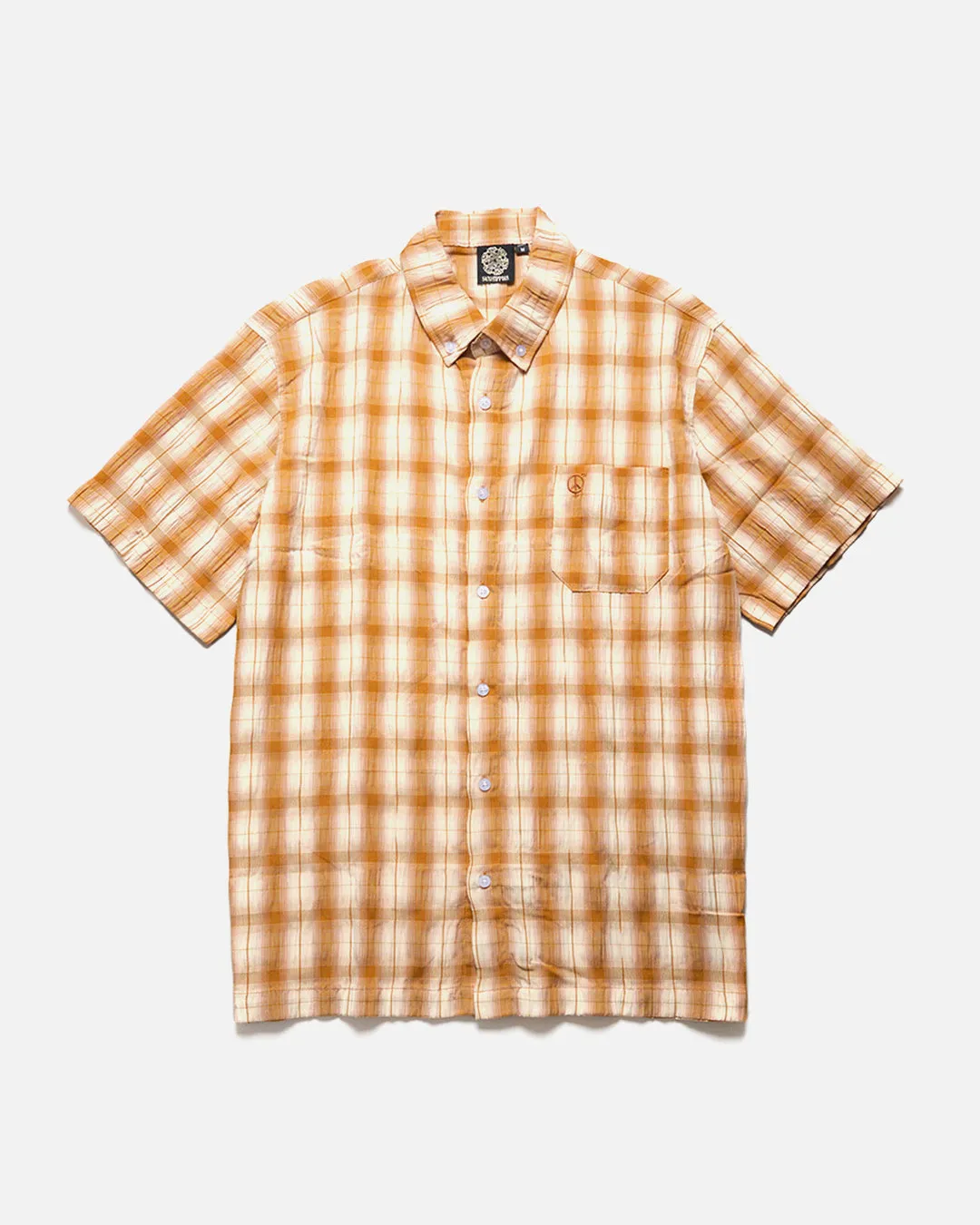 Seersucker Short Sleeve Shirt - Golden Brown Plaid