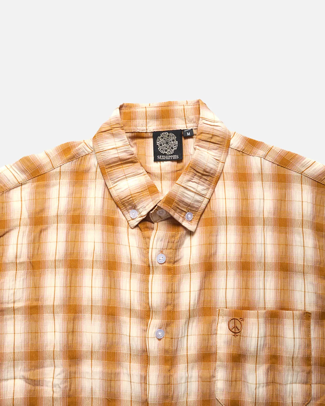 Seersucker Short Sleeve Shirt - Golden Brown Plaid