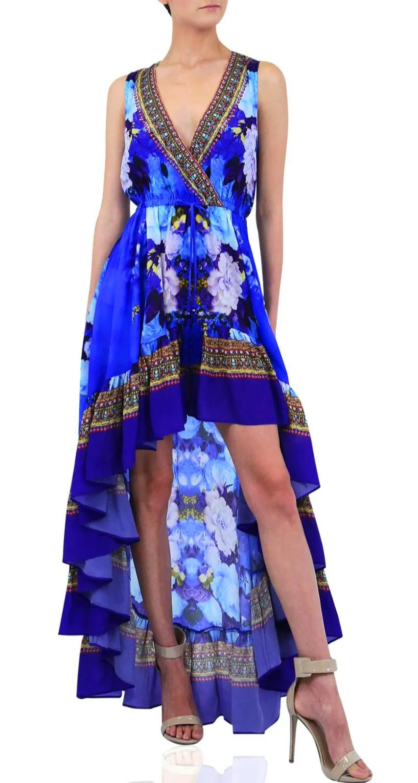 Shahida Parides Wrap Front Back Hi Low Dress