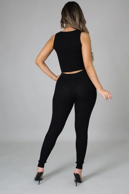 Sleeveless Crop Top And Leggings Sets