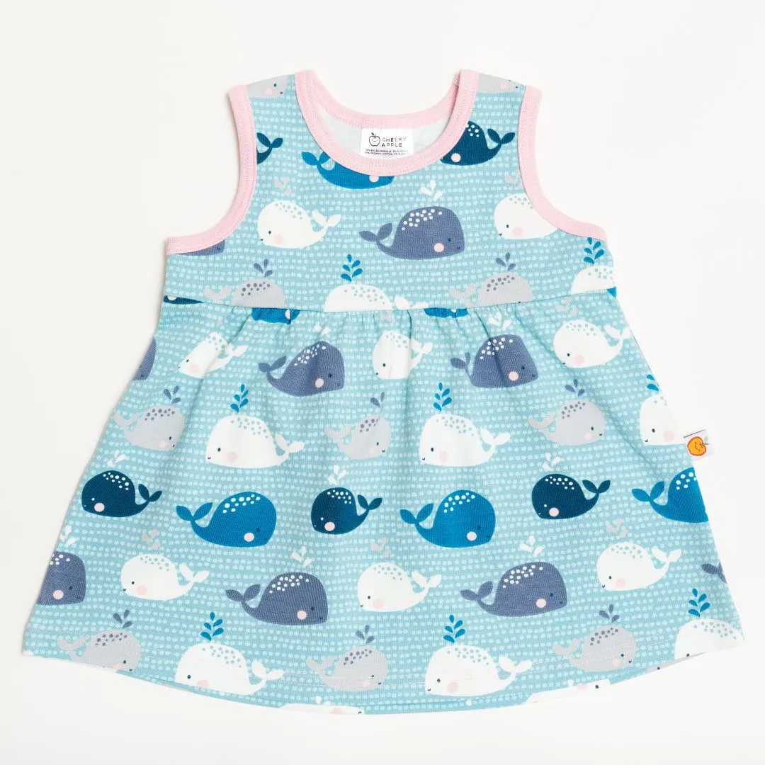 Sleeveless dress "Whales/Baby Pink"