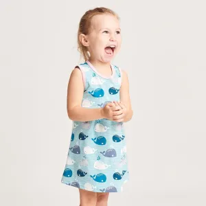 Sleeveless dress "Whales/Baby Pink"