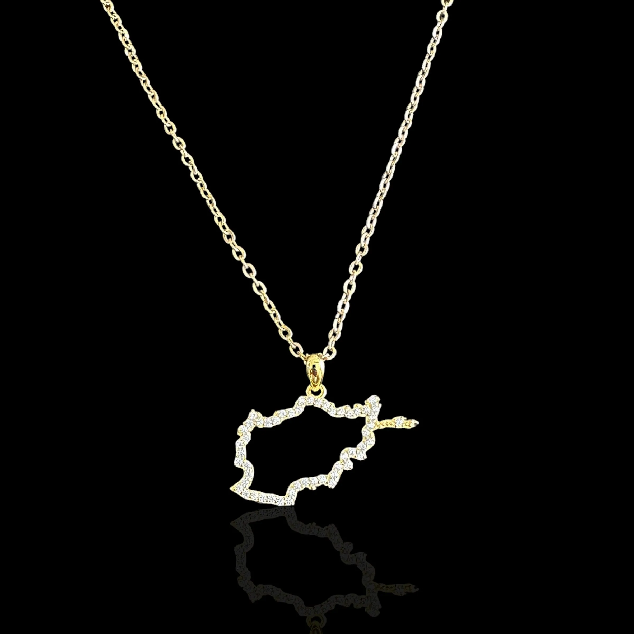 Sterling Silver Afghanistan Map CZ Outline Necklace - Available in 3 Colors