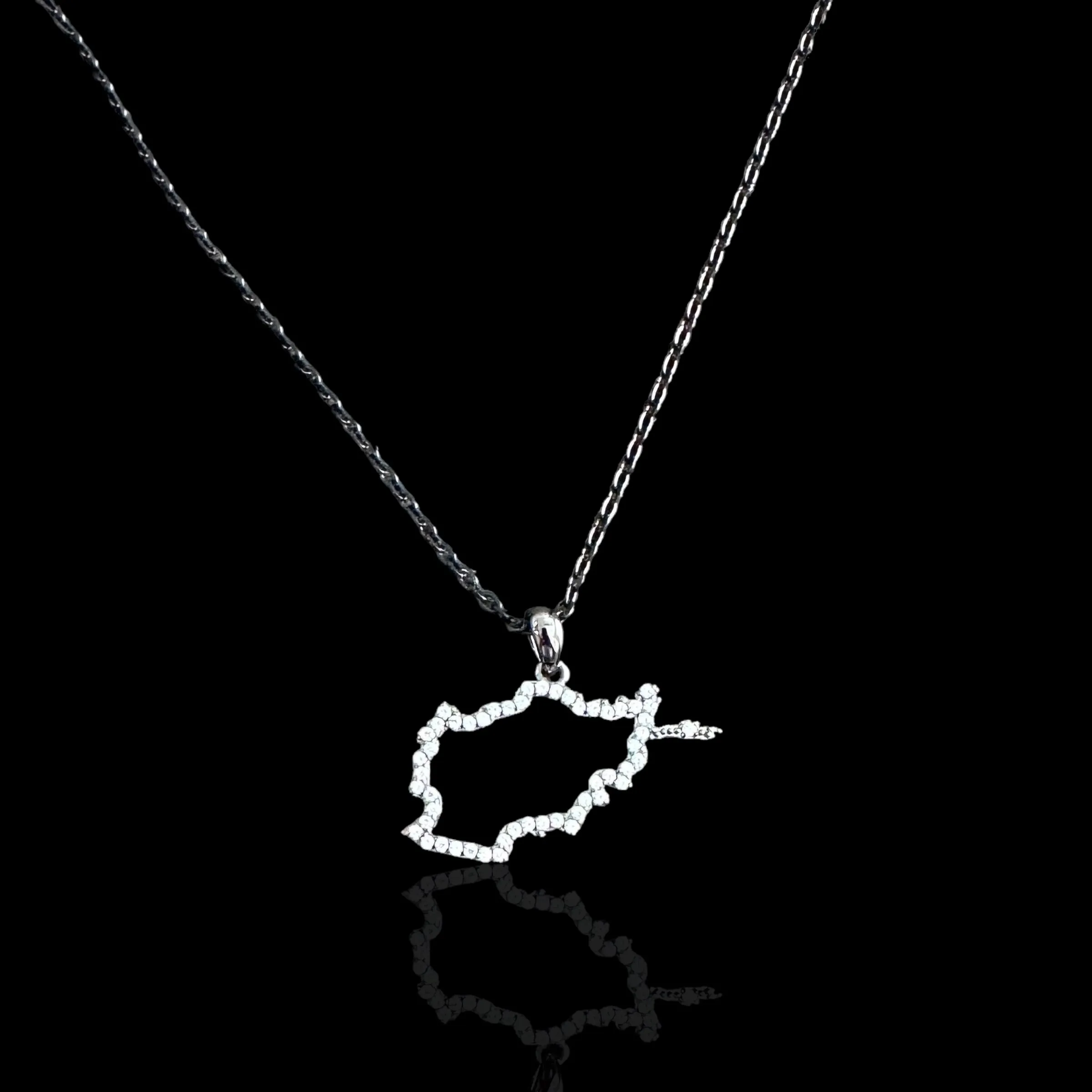 Sterling Silver Afghanistan Map CZ Outline Necklace - Available in 3 Colors