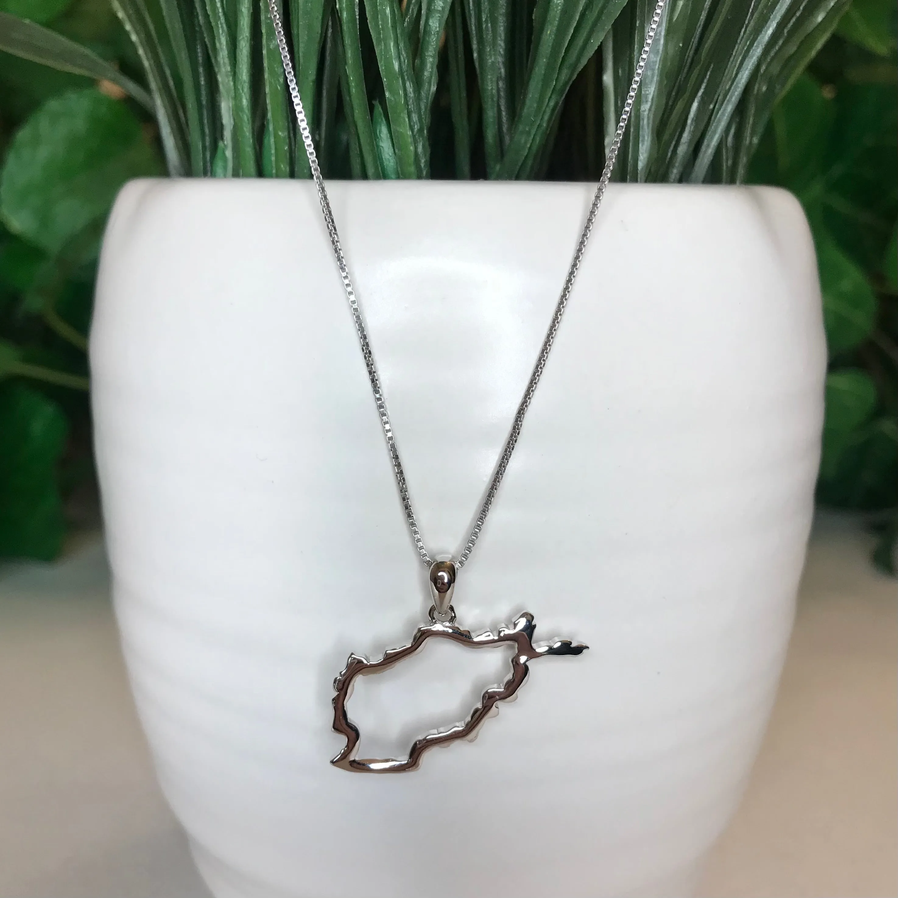 Sterling Silver Afghanistan Map Outline Necklace - Available in 3 Colors