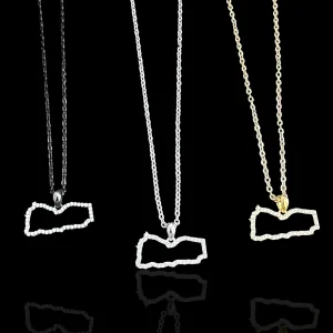 Sterling Silver Yemen Map CZ Outline Necklace - Available in 3 Colors