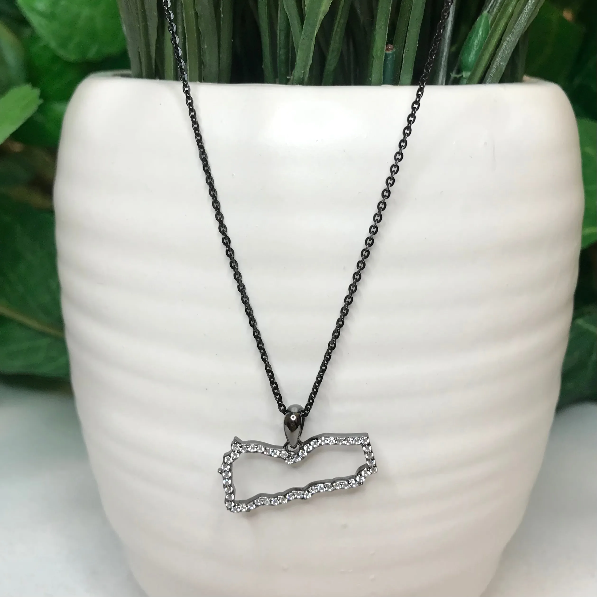 Sterling Silver Yemen Map CZ Outline Necklace - Available in 3 Colors