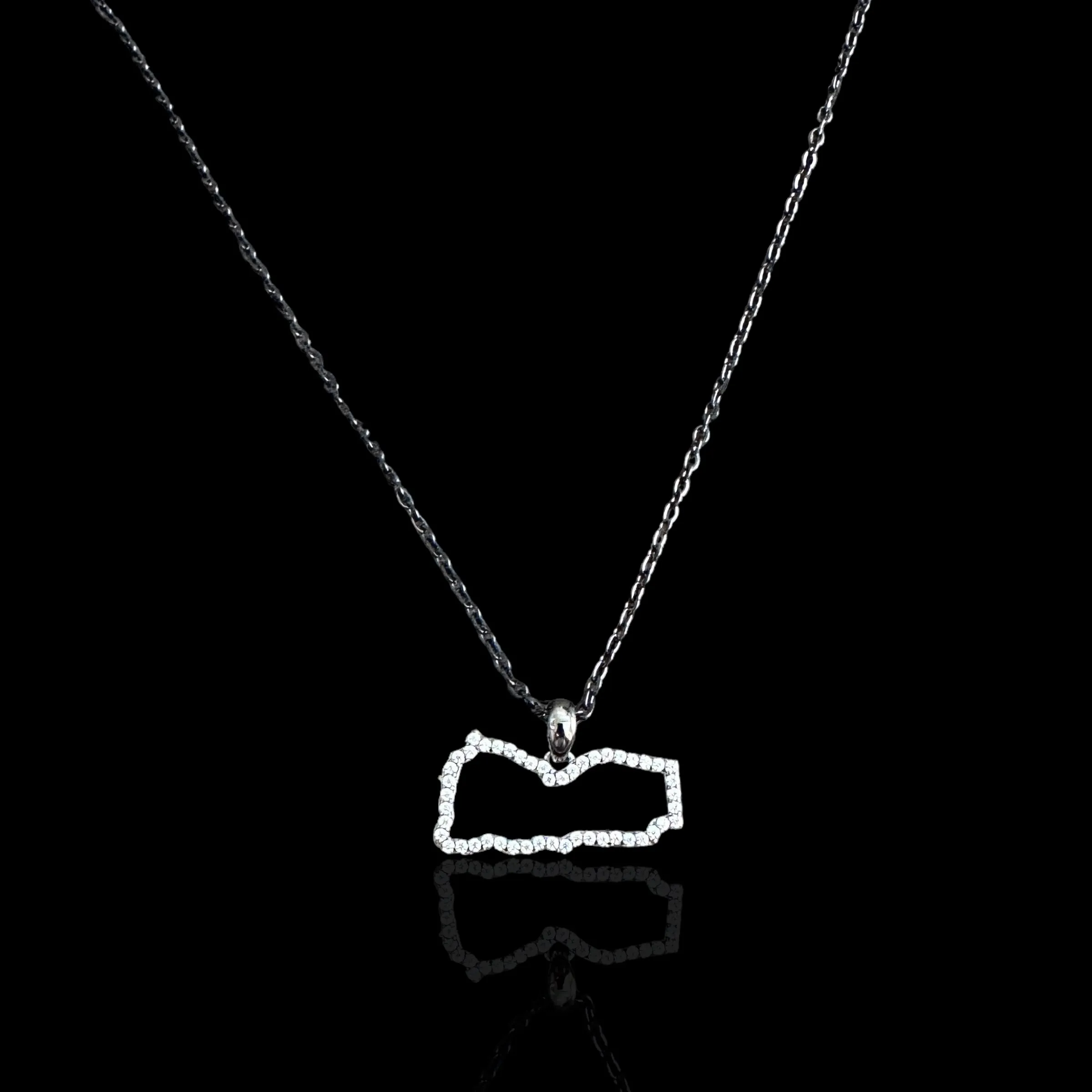 Sterling Silver Yemen Map CZ Outline Necklace - Available in 3 Colors