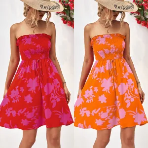 Strapless Rouched Top Floral Dress