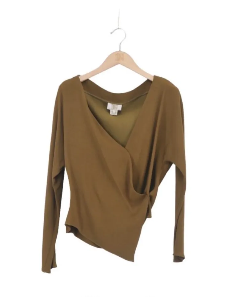 T.ba Wrap Crepe Long Sleeve Blouse