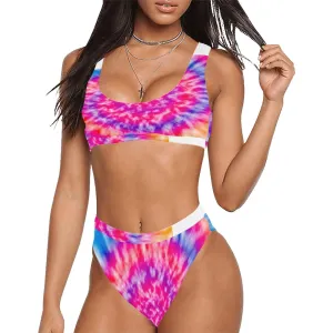 Tie Dye Sport Top & High-Waisted Bikini Swimsuit (Model S07)