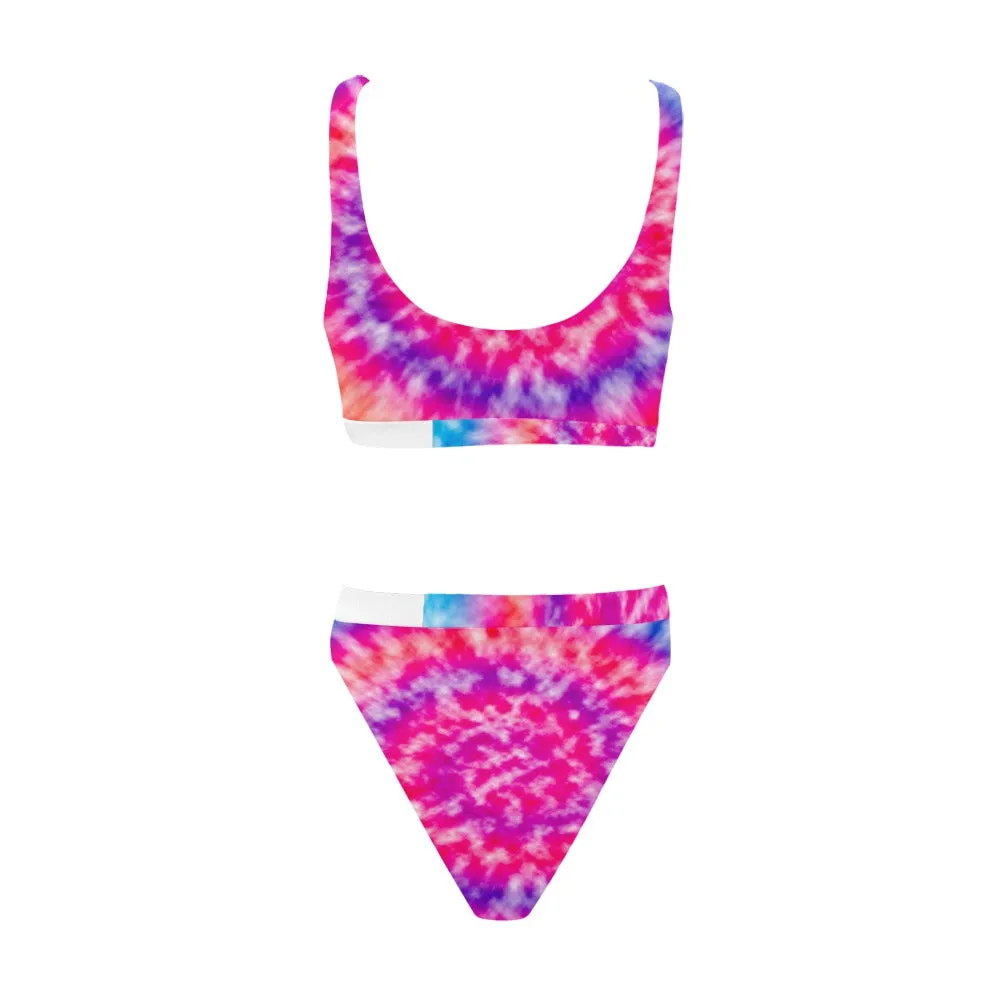 Tie Dye Sport Top & High-Waisted Bikini Swimsuit (Model S07)