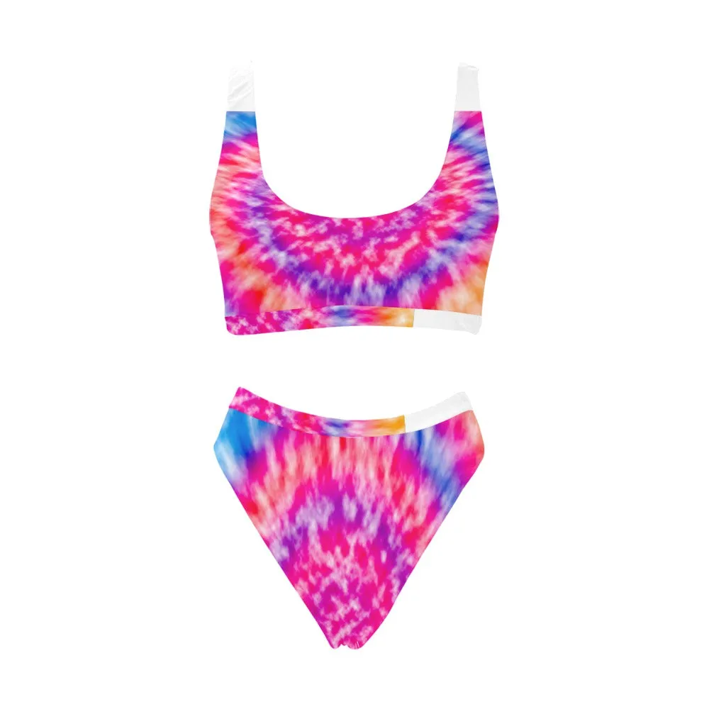 Tie Dye Sport Top & High-Waisted Bikini Swimsuit (Model S07)