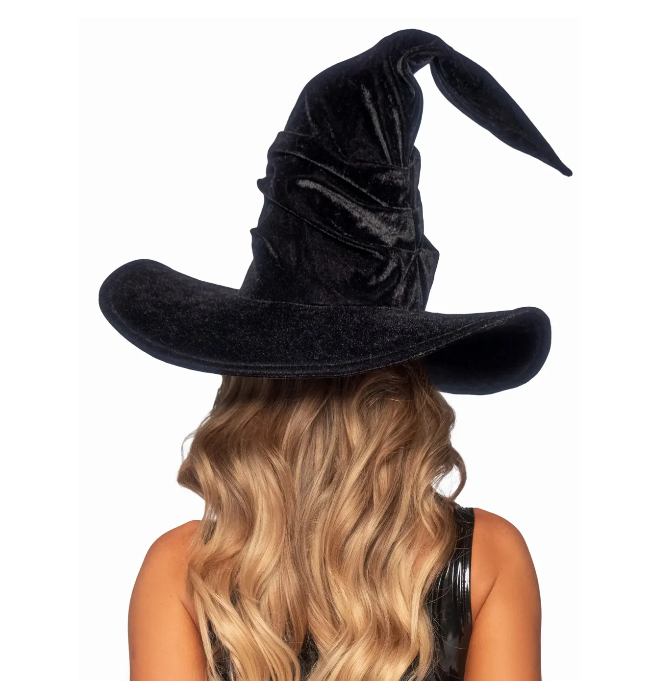 Velvet Ruched Witch Hat in Black