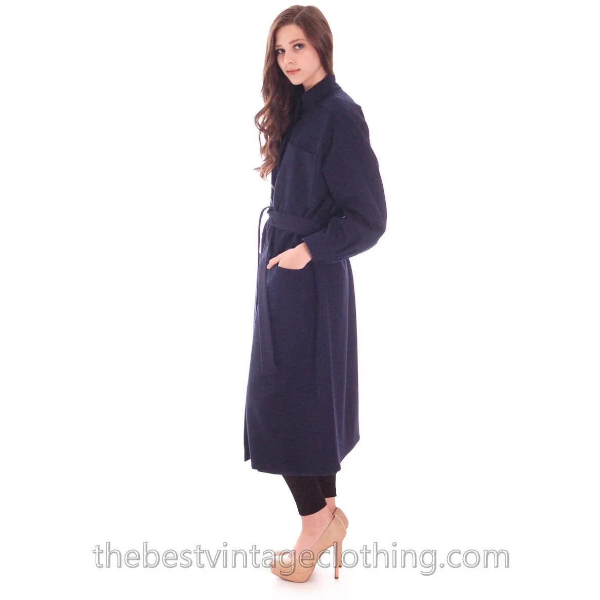 Vintage 1970s Vuokko Suomi Finland Blue Wool Coat Snap Front Mod S