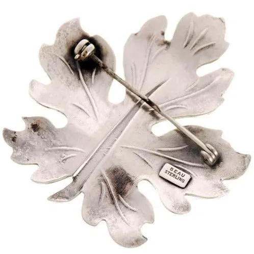 Vintage Beau Sterling Silver Oak Leaf Brooch Large 2"