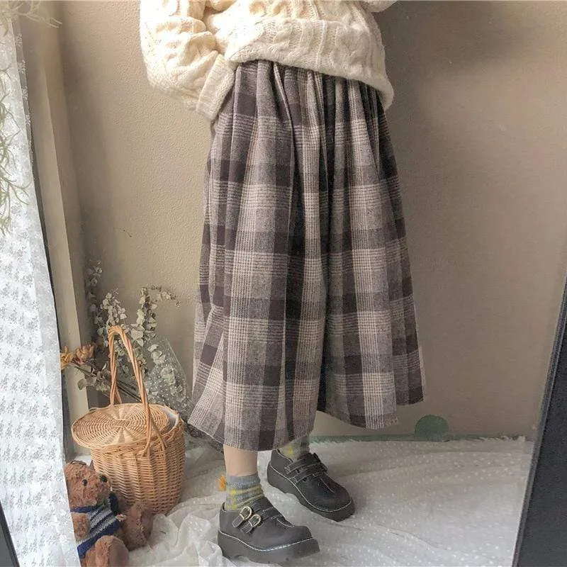 Vintage Plaid High-waisted A-line Dress