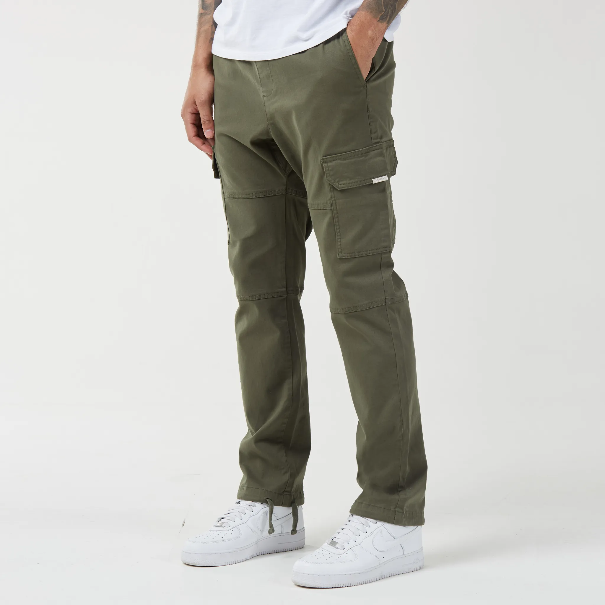 Washed Open Hem Cargo Pants | Khaki