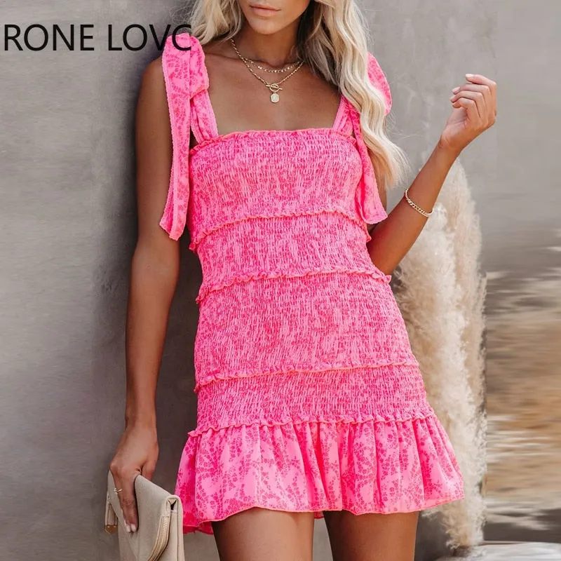 Women Tiered Ruffle Ruched Cami Dress Casual Dress  Elegant Fashion Chic Dress