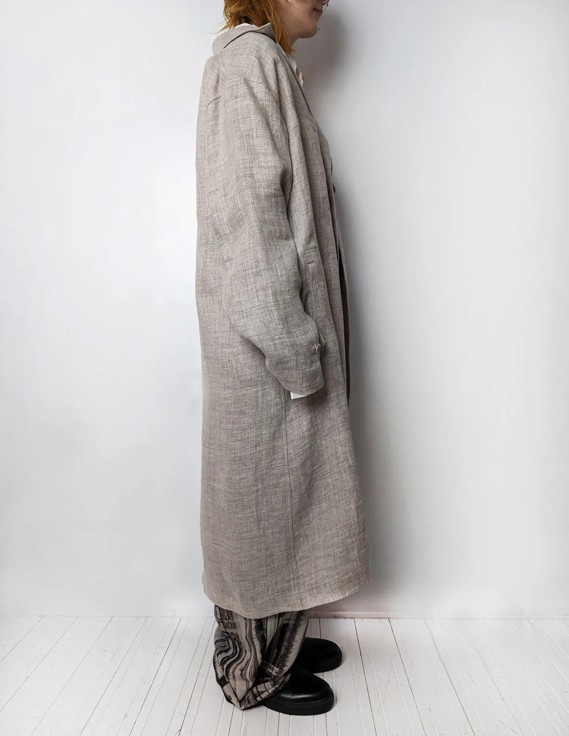 Y's 　 LINEN TWEED DOUBLE LAYERED COAT