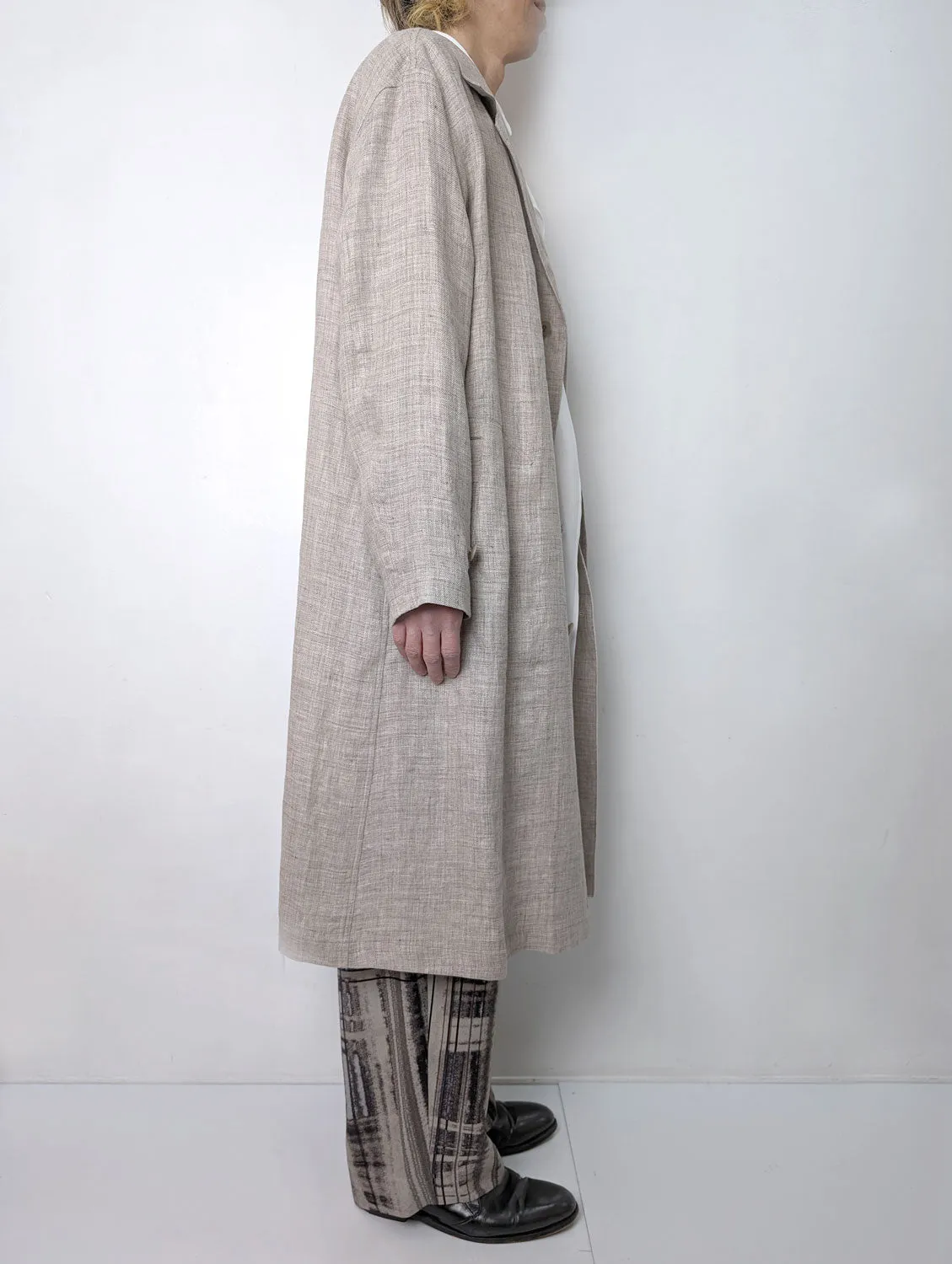 Y's 　 LINEN TWEED DOUBLE LAYERED COAT