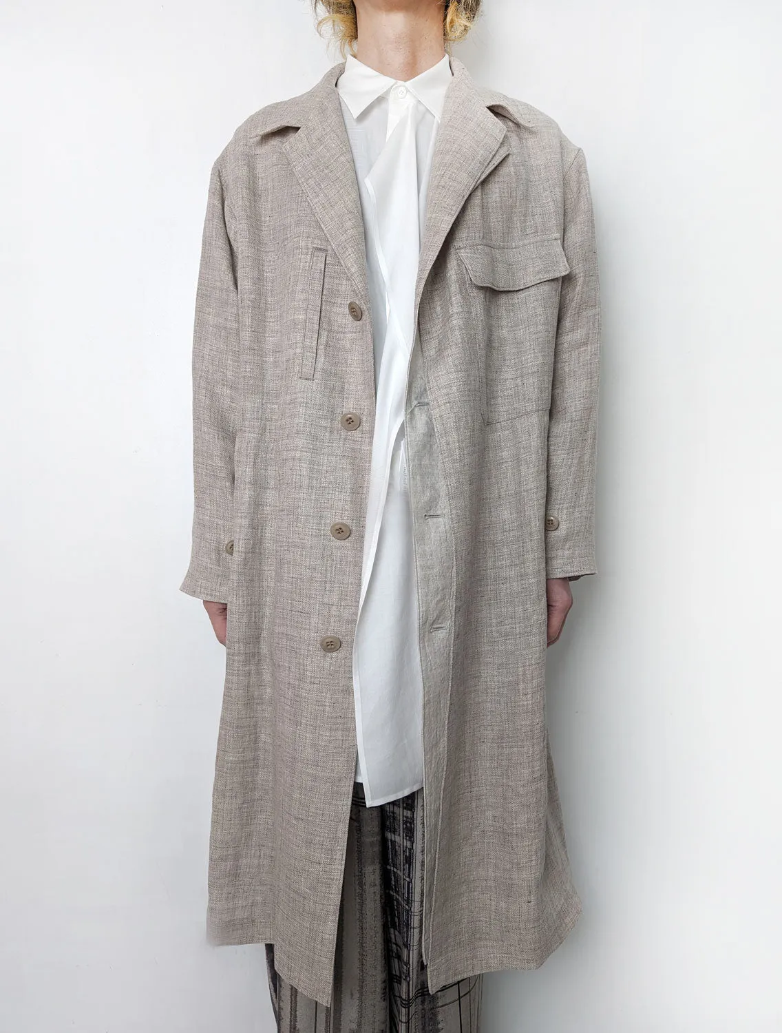 Y's 　 LINEN TWEED DOUBLE LAYERED COAT