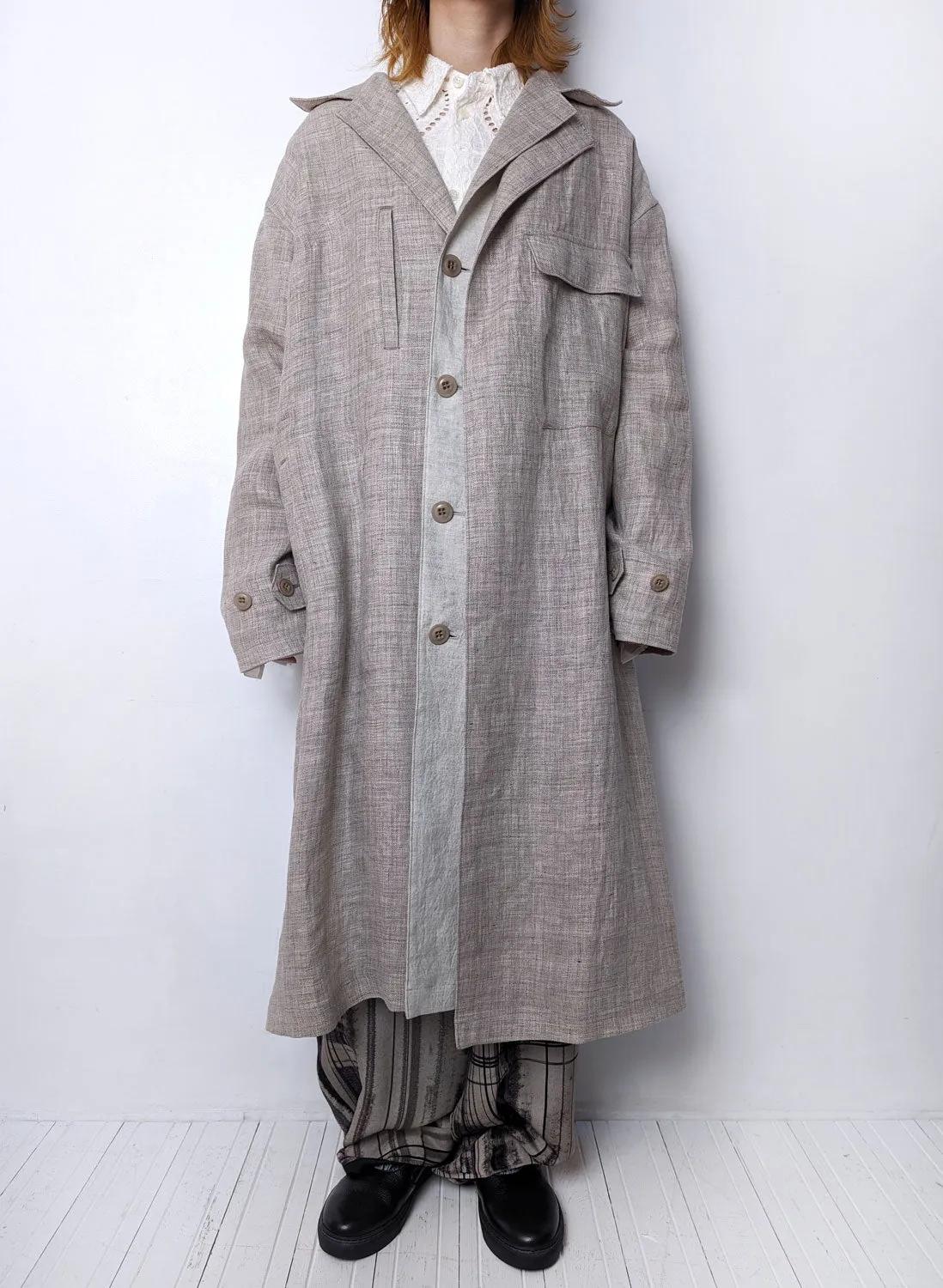 Y's 　 LINEN TWEED DOUBLE LAYERED COAT